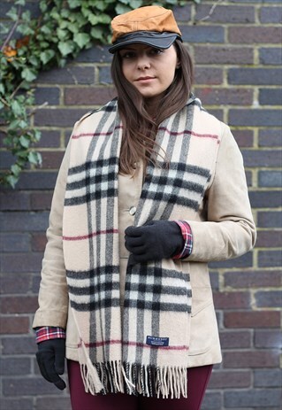 VINTAGE CASHMERE CHECKED SCARF CREAM-AS137