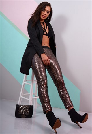 COPPER SEQUIN JOGGER STYLE TROUSERS