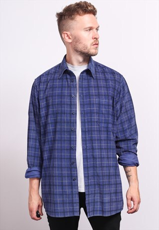 VINTAGE CORDUROY CORD SHIRT BLUE