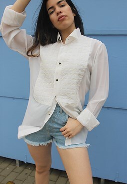 Cream Embroidered Long Sleeved Boyfriend Shirt