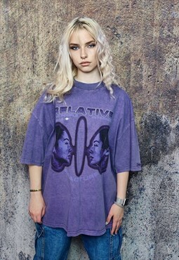 Relative t-shirt retro mirror print skater tee washed purple