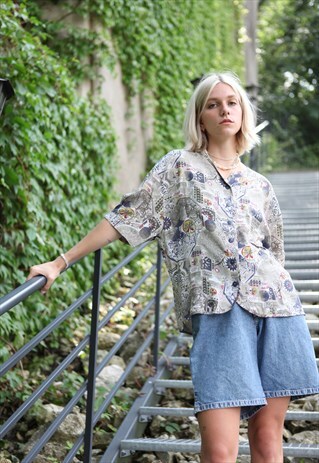 VINTAGE 90'S ABSTRACT OVERSIZE PATTERN SHORT SLEEVE SHIRT