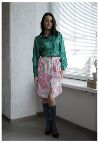 VINTAGE 70'S WHITE FLOWER PRINT BUTTON UP SKIRT
