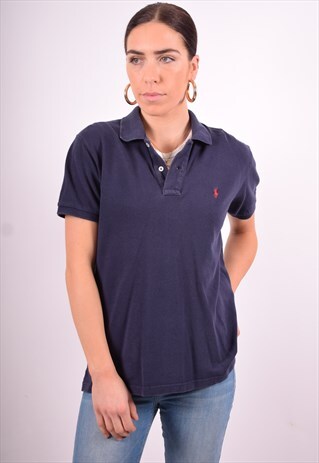 RALPH LAUREN WOMENS VINTAGE POLO SHIRT SMALL NAVY BLUE 90'S