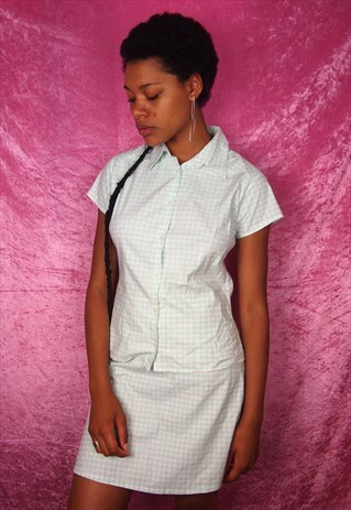 BLUE GINGHAM MATCHING SHIRT AND SKIRT