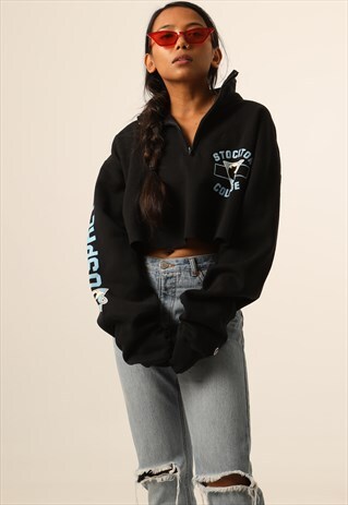 VINTAGE CHAMPION PRINTED COLLEGE CROPPED 1/4 ZIP SWEATSHIRT