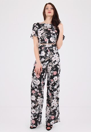 FLORAL PRINT HIGH WAIST PALAZZO TROUSERS