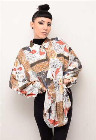 VINTAGE 90'S ABSTRACT INDIE PATTERNED OVERSIZED SHIRT