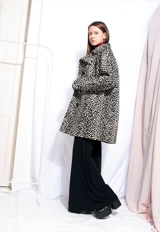 VINTAGE LEOPARD JACKET 90S ANIMAL PATTERN TRENCH COAT