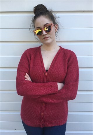 WOMENS VINTAGE 80S CARDIGAN V NECK PINK KNITTED JUMPER TOP