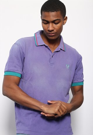 VINTAGE FRED PERRY X CDG 2007 LOGO POLO SHIRT PURPLE