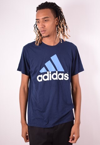 ADIDAS MENS VINTAGE T-SHIRT TOP XL NAVY BLUE 90S