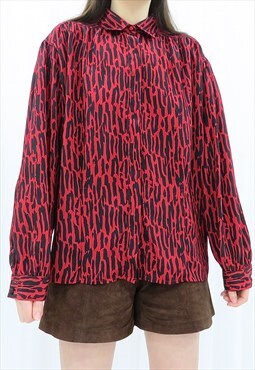 80s Vintage Red & Black Abstract Shirt Blouse