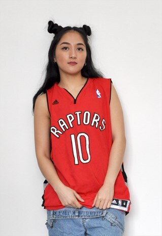 90S ADIDAS RED FESTIVAL RAPTORS BASKETBALL JERSEY DEROZAN