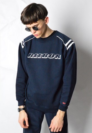 VINTAGE 90S NAVY BLUE EMBROIDERED REEBOK SWEATSHIRT