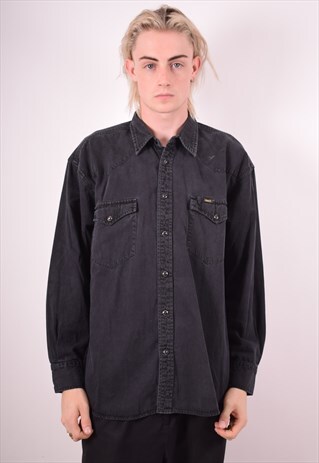 LEE MENS VINTAGE DENIM SHIRT XL BLACK 90S