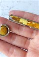 VINTAGE HANDMADE AMBER CUFF LINKS AND TIE CLIP SET