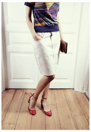 VINTAGE BEIGE MINI DENIM SKIRT