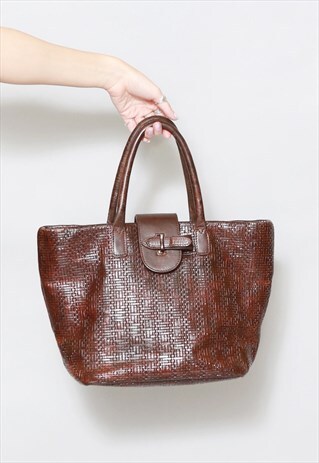 VINTAGE 1970'S BROWN WOVENLEATHER HAND BAG