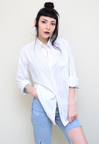 Y2K RETRO PINSTRIPE TOMMY HILFIGER BOYFRIEND STYLE SHIRT