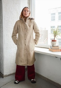 Vintage Fantastic Grey Shearling Reversible Hooded Coat