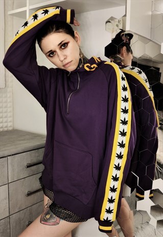 BOXY FIT PANEL STITCHED CONTRAST HALF ZIP HEMP TRACK TOP