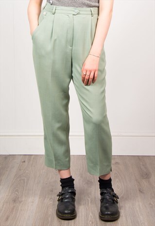 VINTAGE 90'S PASTEL GREEN HIGH WAIST SMART TROUSERS