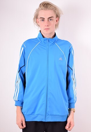 ADIDAS MENS VINTAGE TRACKSUIT TOP JACKET LARGE BLUE 90S