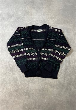 Vintage Knitted Cardigan Abstract Patterned Sweater
