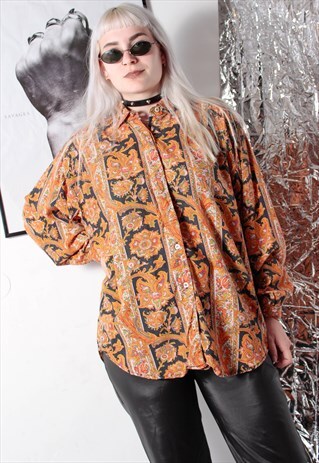 80S PSYCHEDELIC PAISLEY AZTEC 90 GRUNGE FLORAL HIPPIE SHIRT