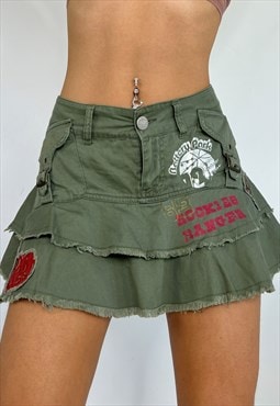 Vintage Y2k Mini Skirt Cargo Utility Pleated Grunge 90s 