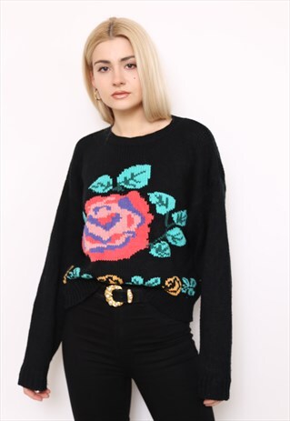 VINTAGE 80S ROSE KNIT JUMPER