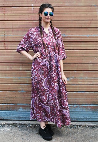 VINTAGE 70S PAISLEY KAFTAN DRESS