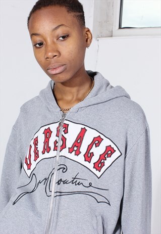 VINTAGE VERSACE JEANS COUTURE GREY AND RED HOODIE