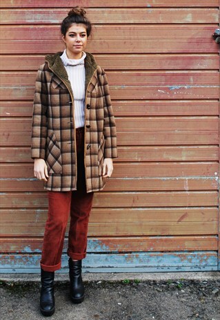 VINTAGE CHECK WOOL DUFFEL COAT