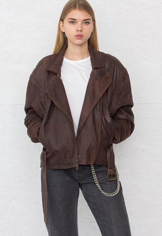 VINTAGE BROWN LEATHER BIKER JACKET