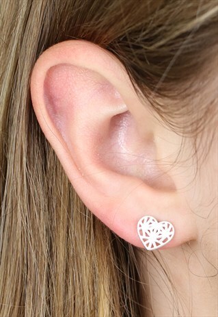 STERLING SILVER OPENWORK HEART STUD EARRINGS