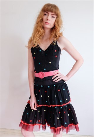 VINTAGE 80S POLKA DOT CO-ORD TOP AND SKIRT FESTIVAL