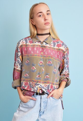 90'S RETRO BOHO PRINT OVERSIZED SHIRT TOP