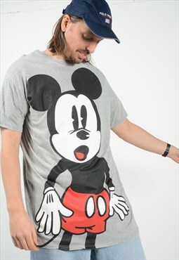 Vintage Disney T-Shirt Grey Mickey Mouse Print Design
