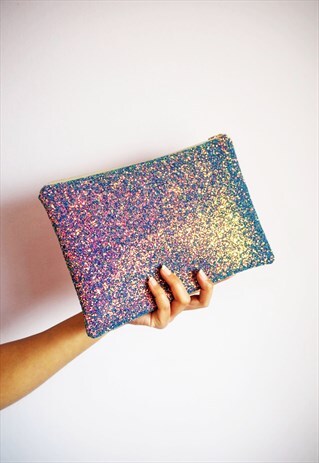 PURPLE IRIDESCENT GLITTER CLUTCH BAG