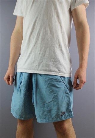 VINTAGE NIKE SHORTS IN BLUE WITH POCKETS, EMBROIDERED LOGO A