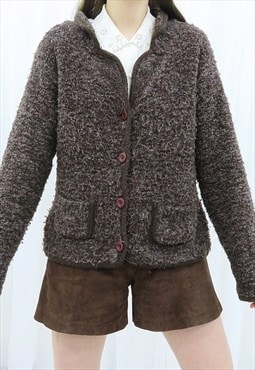 90s Vintage Brown Fuzzy Cardigan (Size M)