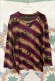 VINTAGE 90'S PURPLE GRUNGE SWIRL LONG SLEEVE TOP - M