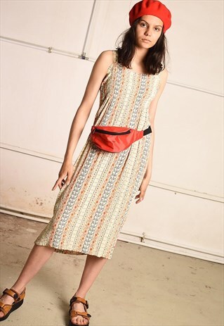90'S RETRO BOHO PRINT FESTIVAL MIDI DRESS