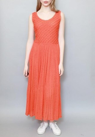 VINTAGE 1980'S BRIGHT ORANGE TEXTURED KNIT MAXI DRESS