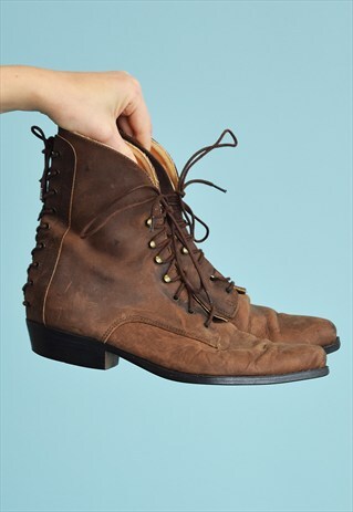 80'S RETRO GENUINE SUEDE COWBOY ANKLE BOOTS