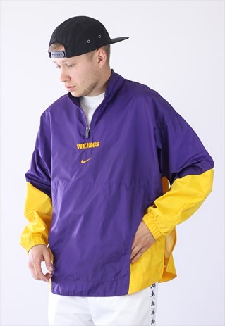 VINTAGE MENS NIKE VIKINGS TEAM HALF ZIP ANORAK JACKET