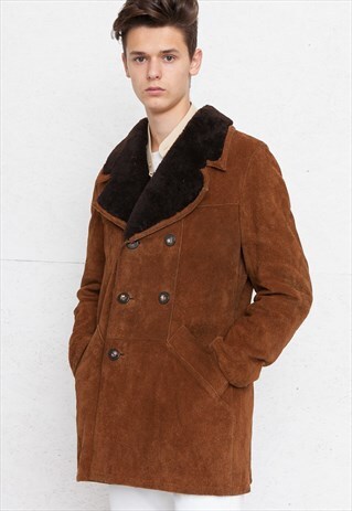 VINTAGE BROWN FRIHANSA SUEDE SHEARLING COAT