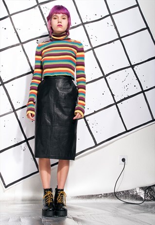 80S BLACK LEATHER PENCIL SKIRT